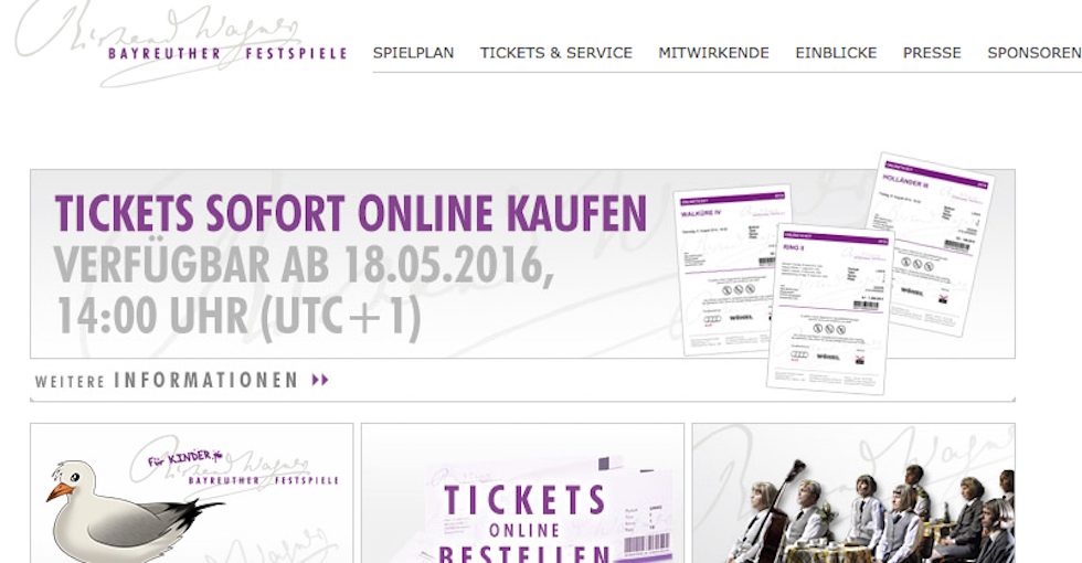 Überraschend sind Karten für die Bayreuther Festspiele wieder am 18. Mai zu haben. Das erfährt man auf der Homepage.